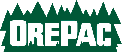 A logo for orepac with a mountain in the background