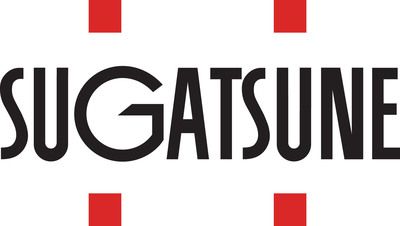 A black and red logo for a company called sugatsune.