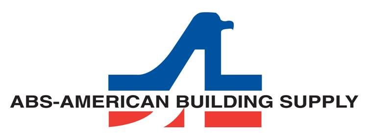 The logo for abs-american building supply is blue and red.
