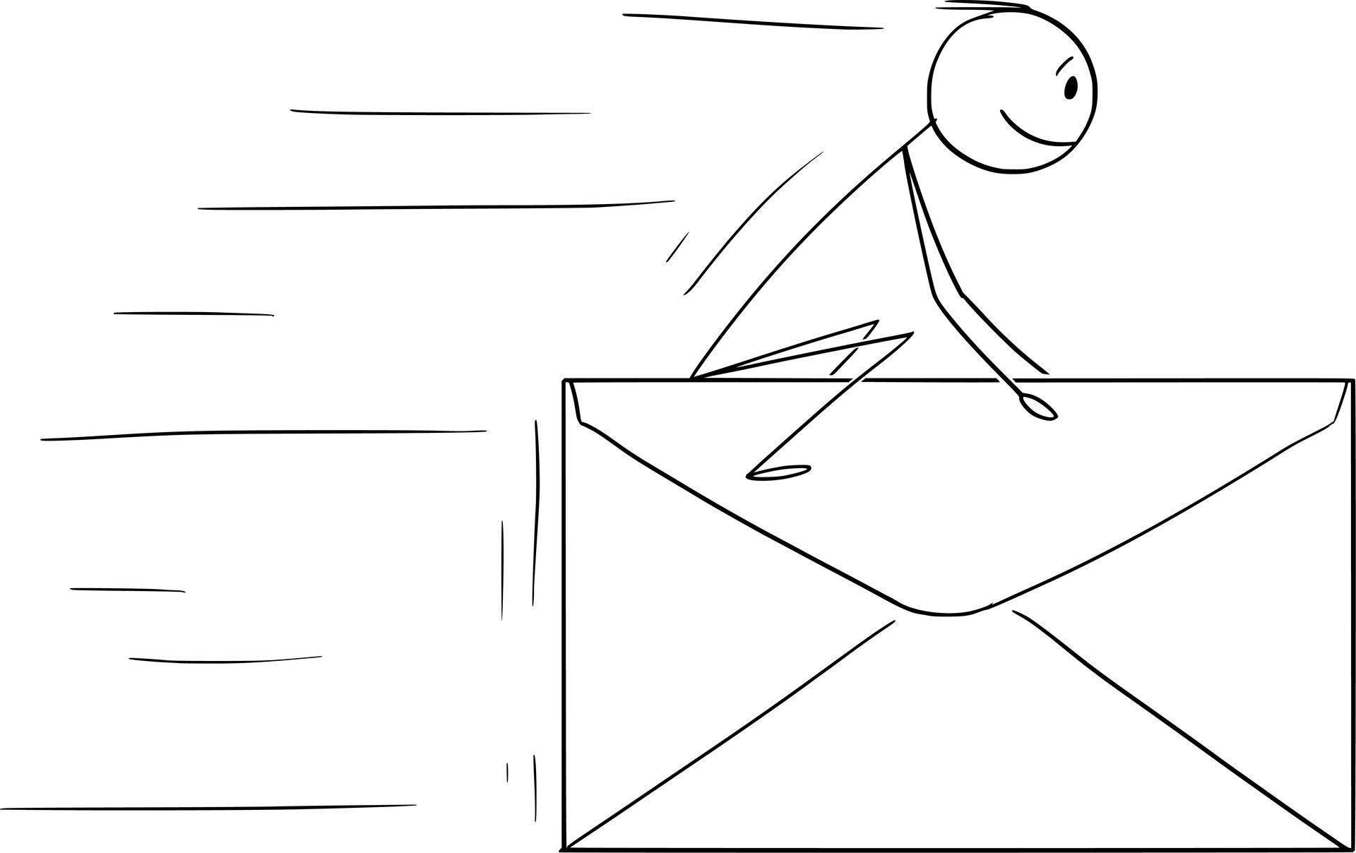A stick figure is sitting on top of an envelope.