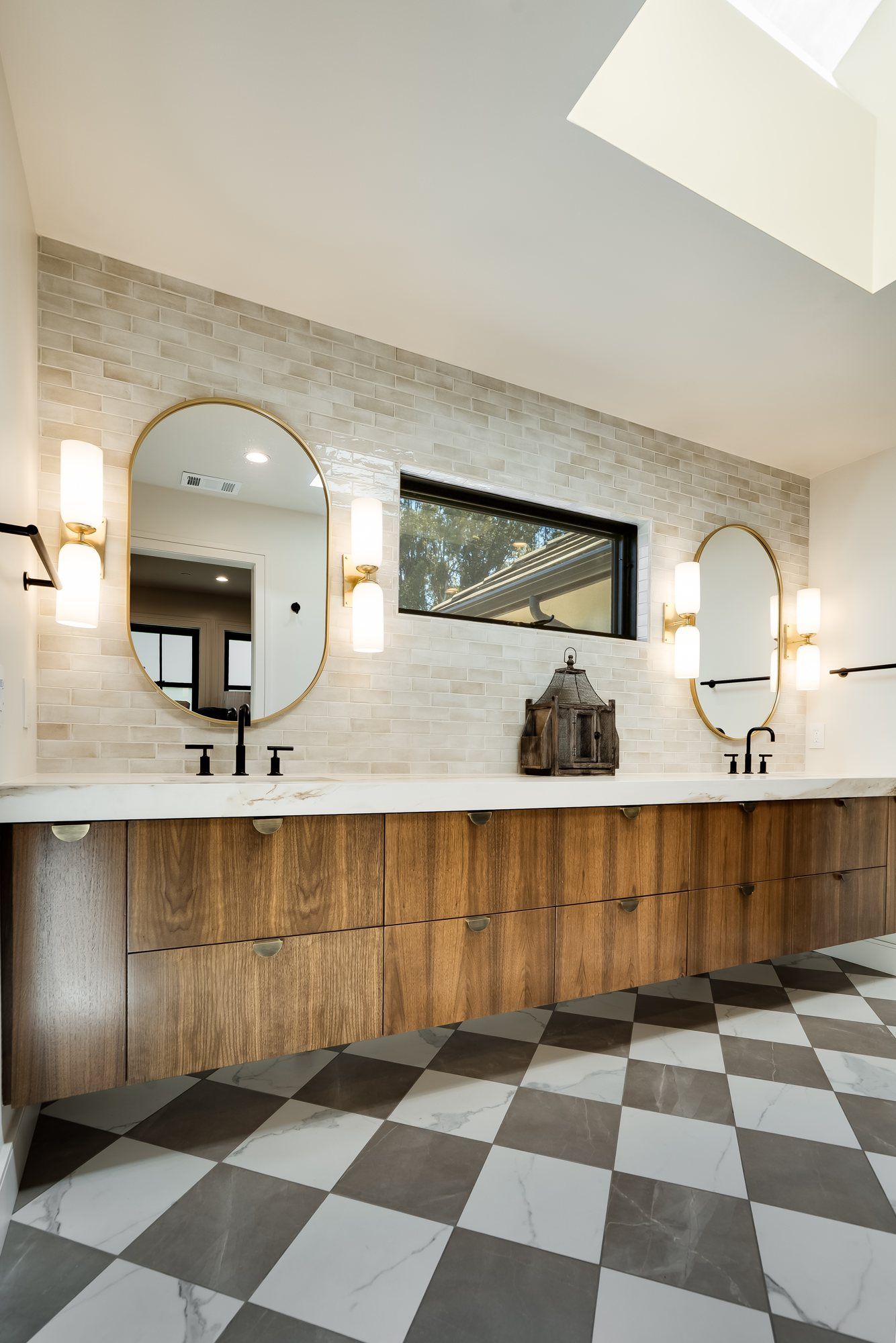 Custom walnut double bathroom vanity at Douglass Lane