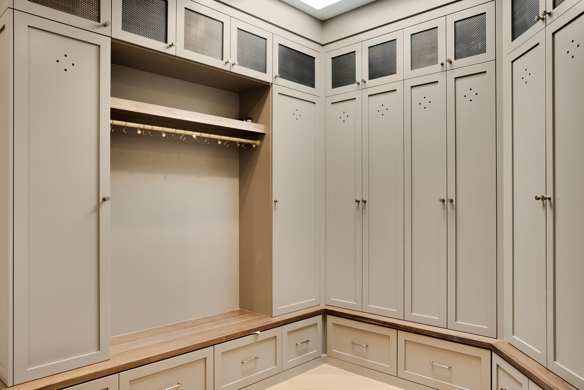 Custom mudroom storage and cabinetry at Douglass Lane