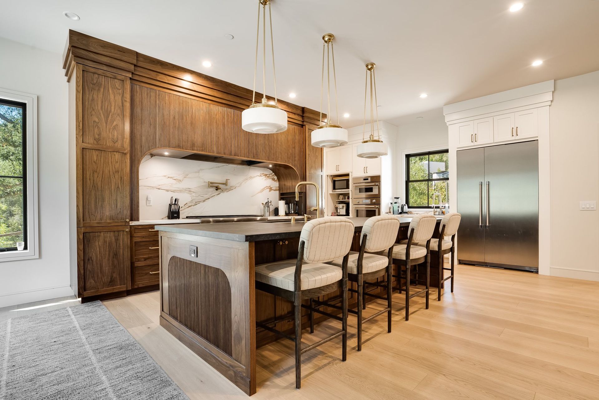 Custom American black walnut kitchen cabinetry at Douglass Lane in Saratoga
