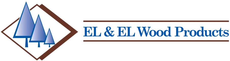 A logo for el & el wood products with trees on it
