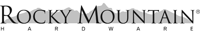 A black and white logo for rocky mountain hardware