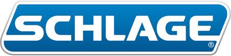 A blue and white schlage logo on a white background.