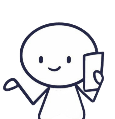 A stick figure is holding a cell phone in his hand.