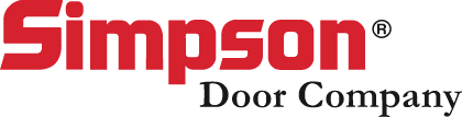 The logo for simpson door company is red and black on a white background.