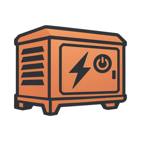 Orange generator icon with lightning bolt and power symbol on the door