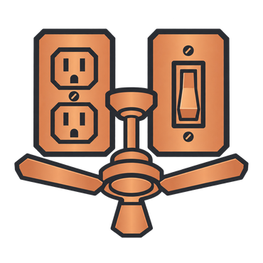 Orange ceiling fan with light and wall outlet/switch plates