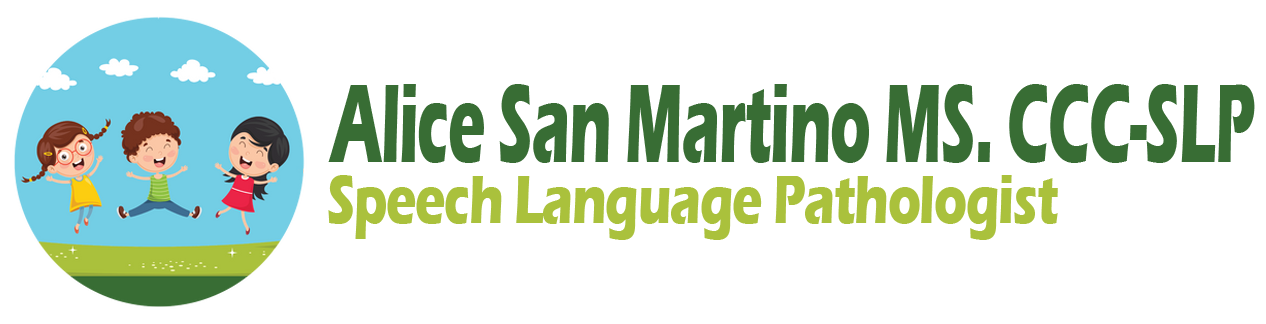 The logo for alice san martino ms ccc speech language pathologist