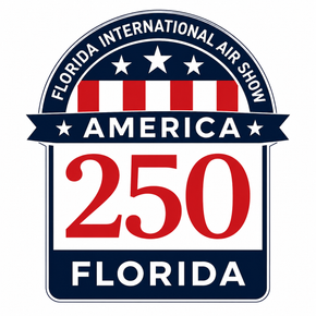 Florida International Air Show America 250 license plate design in red, white, and blue
