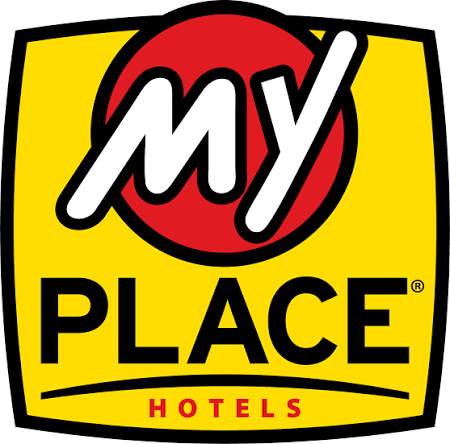My Place Hotels logo in yellow, red, black, and white