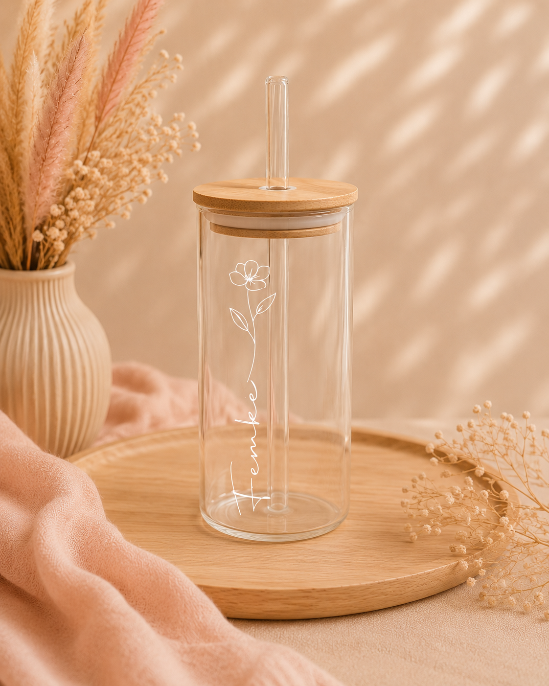 gepersonaliseerde glazen drinkfles, in verschillende designs zo valt jouw drinkbeker extra op