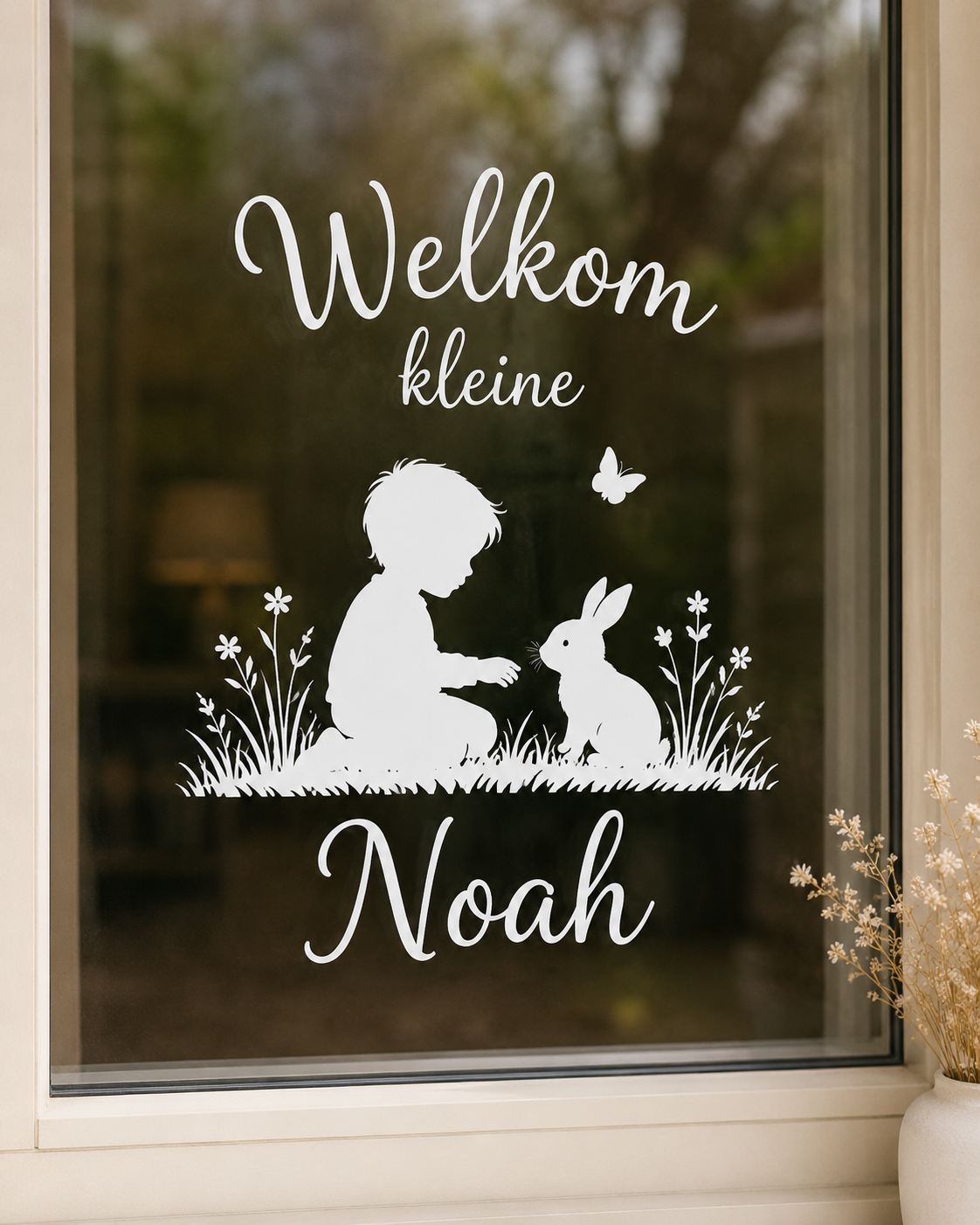 raamsticker middel afmeting tot 60 cm statische raamfolie, persoonlijk ontwerp, geboorte, verjaardag, jubileum