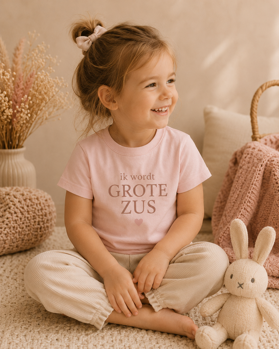 Kindershirt korte mouw - hoera grote zus, geboorteaankondiging