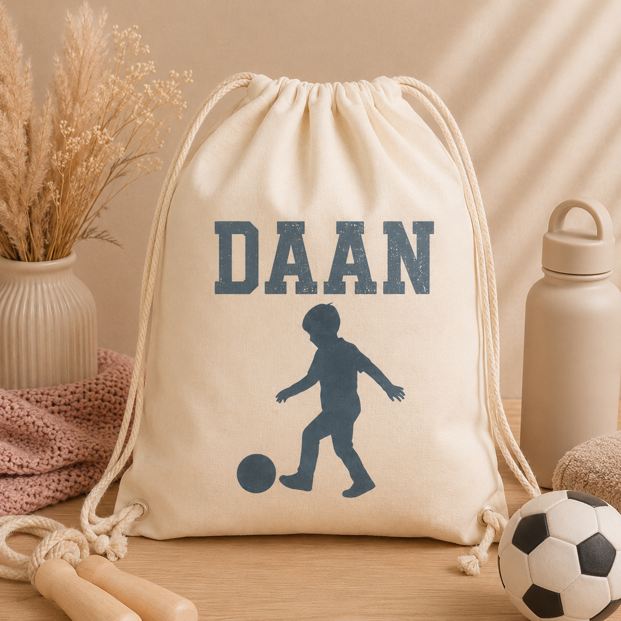 Gymtas, sporttas,  voor het nieuwe schooljaar, personaliseren met eigen naam of afbeelding