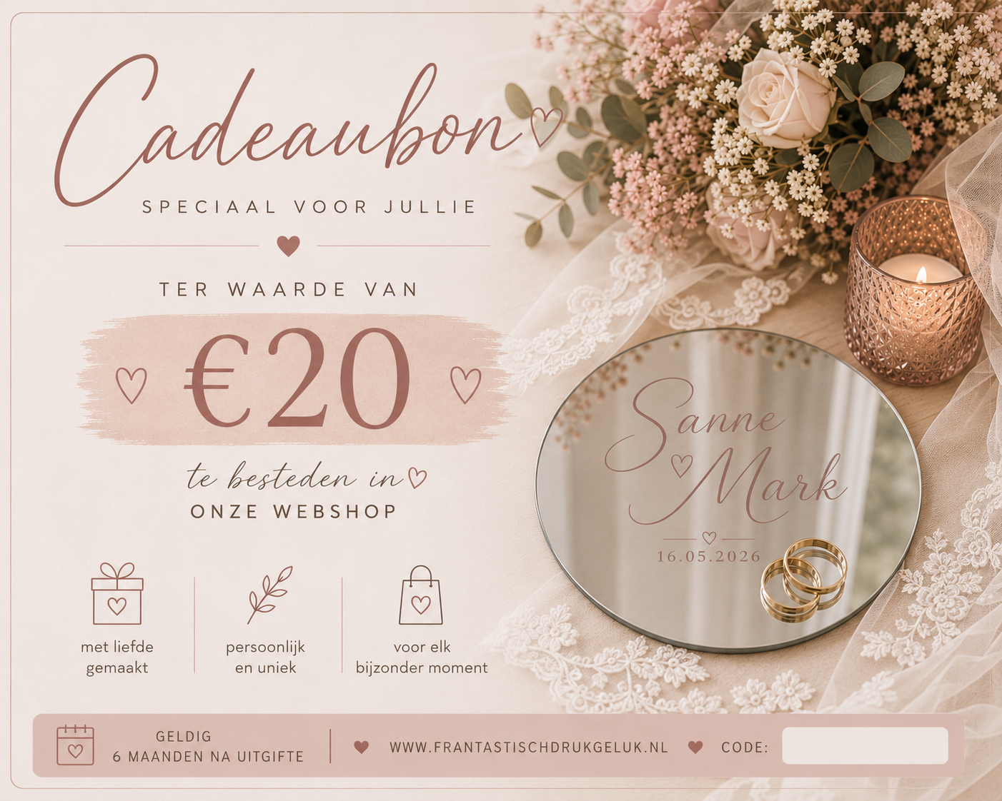 Cadeaubon huwlijk, verschillende bedragen mogelijk