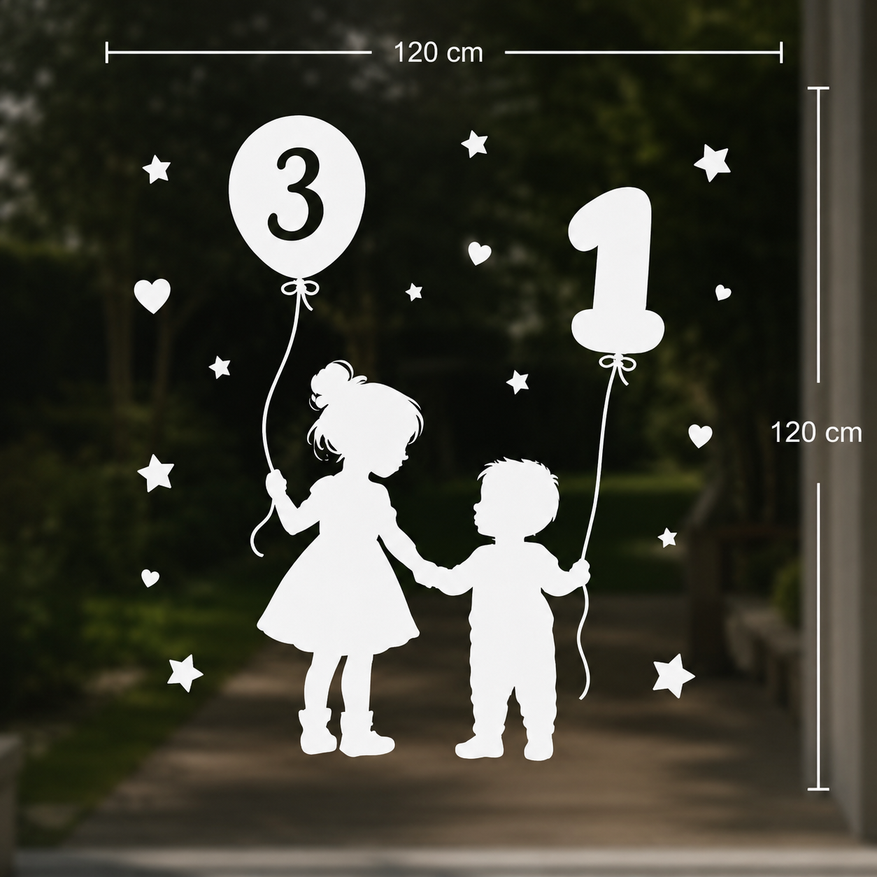 raamsticker groot afmeting tot 1.20 meter 120 cm statische raamfolie, persoonlijk ontwerp, geboorte, verjaardag, jubileum