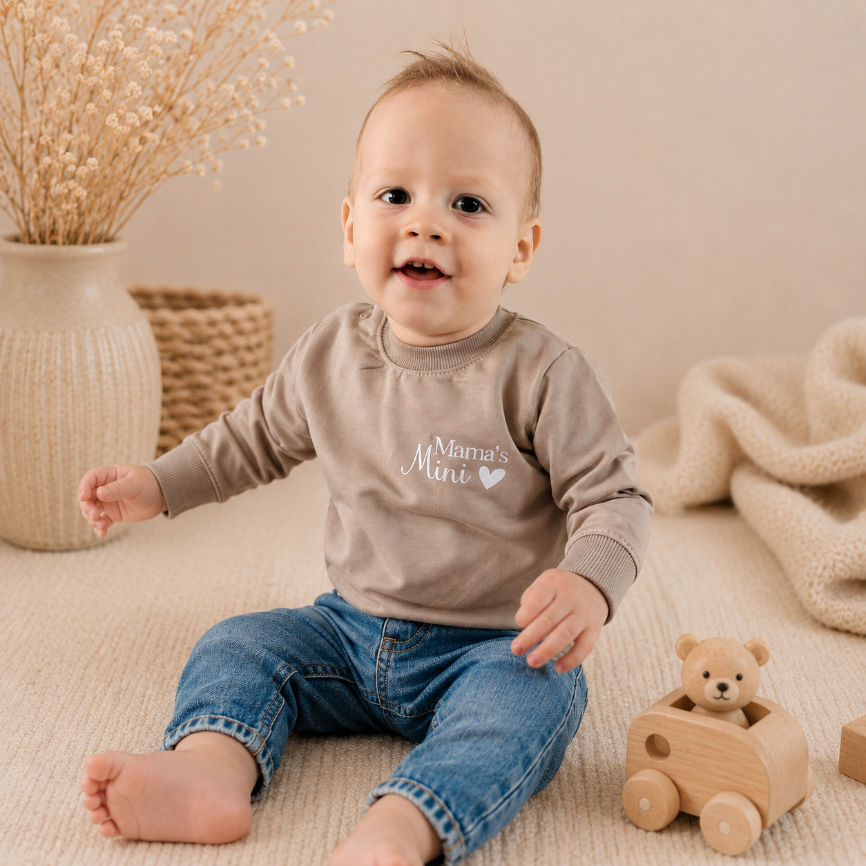 kindersweater met leuke tekst, mama's mini, in verschillende kleuren verkrijgbaar