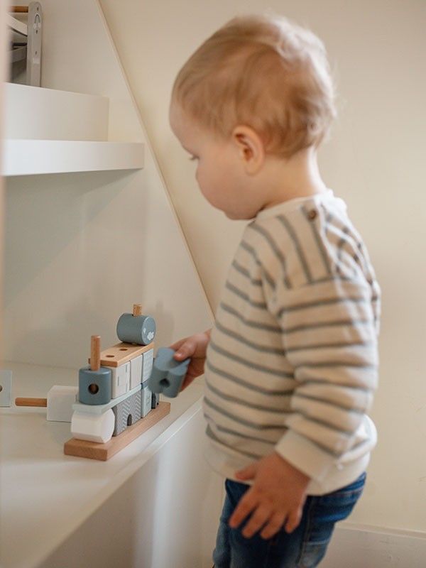 Label Label Stapelhuis Blauw - Stacking Blocks House