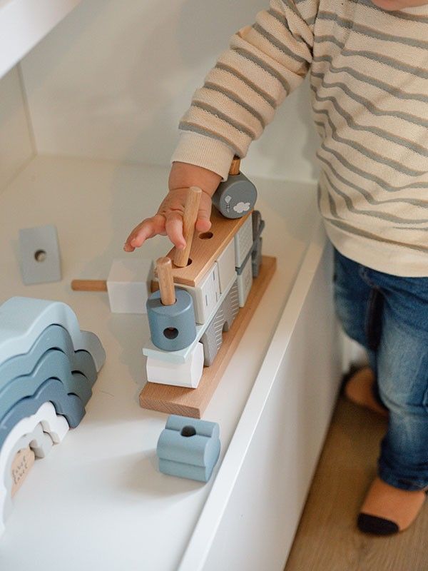 Label Label Stapelhuis Blauw - Stacking Blocks House