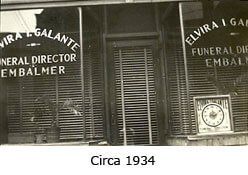 Black-and-white storefront for Elvira Galante funeral director and embalmer, circa 1934.