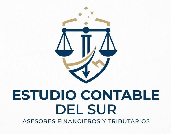Logo de estudio contable con una balanza azul y dorada; texto: “ESTUDIO CONTABLE DEL SUR” y “ASESORES FINANCIEROS Y TRIBUTARIOS”
