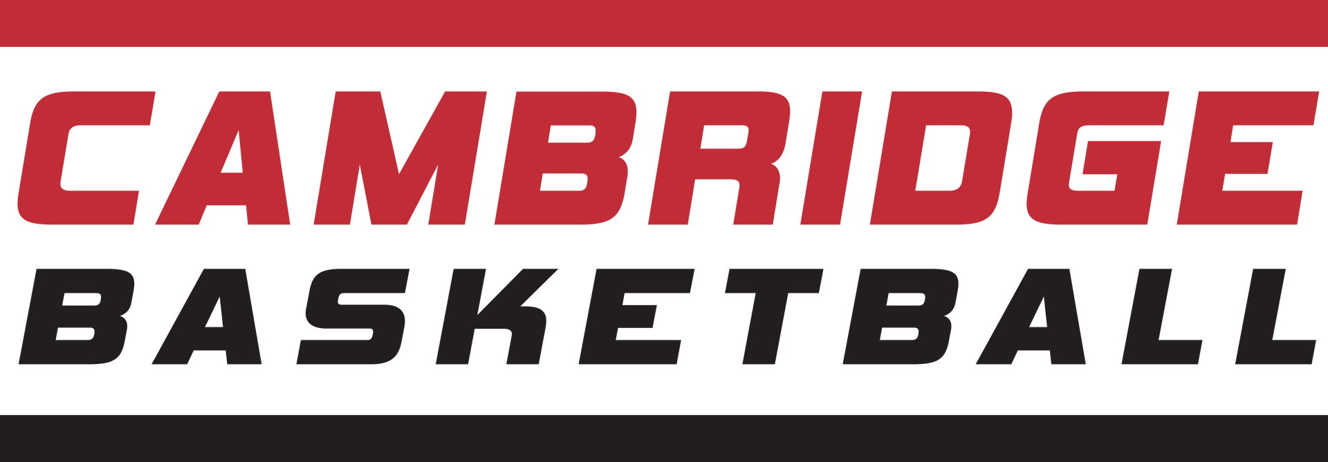 Cambridge Basketball logo in red and black text on a white background