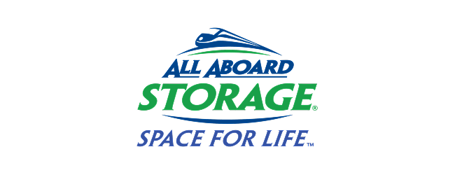 All Aboard Storage logo with blue and green text and a blue boat icon; tagline “Space for Life”