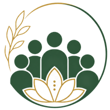 Green group icon with lotus and leaf accents in gold and white within a circular outline