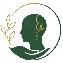 Green profile silhouette with golden leaf accents in a circular logo, resting on an open hand.