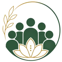 Green group icon with lotus and leaf accents in gold and white within a circular outline