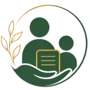 Green and gold logo of two people with a document in a circle, framed by a hand and leaves