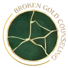 Broken Gold Counselling logo with green cracked circle and gold text around it