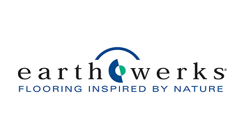 Earthwerks logo with blue and black text and the tagline “Flooring inspired by nature”