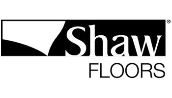Shaw Floors logo in black and white with stylized swoosh icon