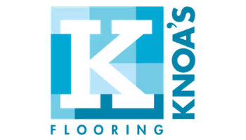 KNOA’S Flooring logo with a blue-and-white stylized K and vertical text.