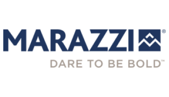Marazzi logo with navy text and tagline “Dare to be bold” in gray and navy-blue mark