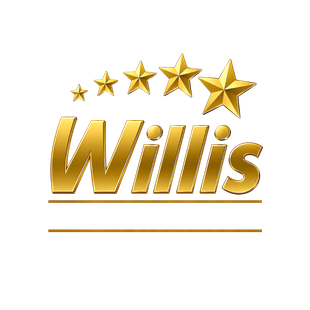 Gold Willis logo with five stars above and two horizontal lines below