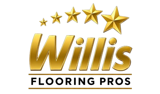 Gold &ldquo;Willis Flooring Pros&rdquo; logo with five stars above the name