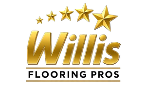 Gold &ldquo;Willis Flooring Pros&rdquo; logo with five stars above the name