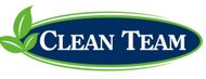 Cleaning Service Template The clean team logo is blue and green with leaves on it.