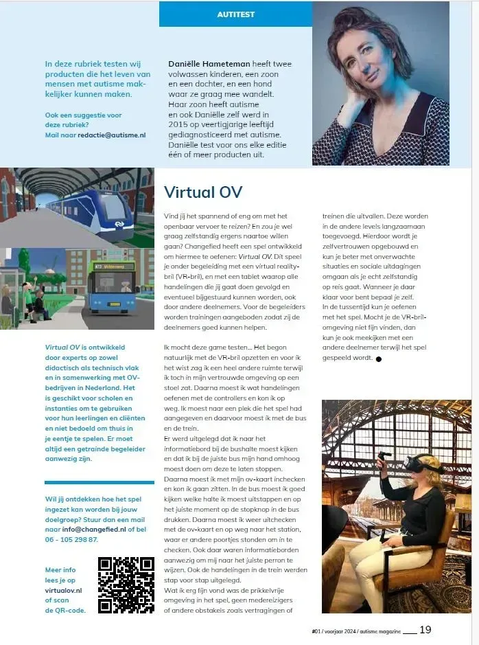 Trasporto pubblico virtuale menzionato nella rivista NVA Autism Magazine, piattaforma VR per viaggi indipendenti con i mezzi pubblici