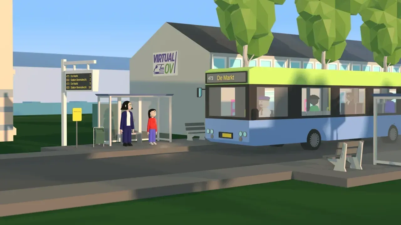 Bus en halte in de fictieve oefenomgeving van Virtual OV
