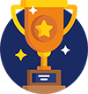 Gold trophy with star on a blue background, representing an award or achievement.