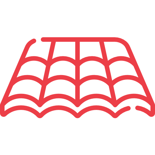 Red illustration of a tiled roof.