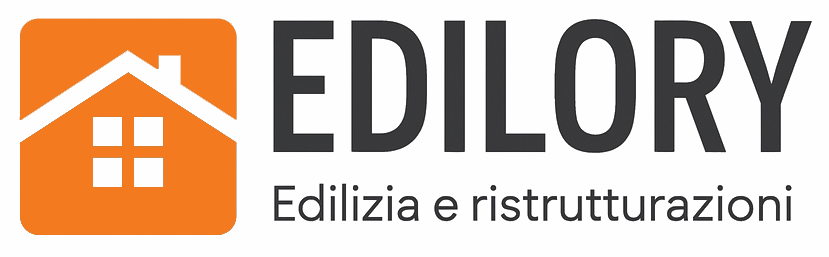 Logo for Edilory: orange square with house icon, black text