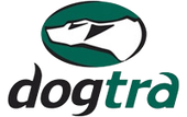 Dogtra logo with stylized white dog head in a green oval above black text