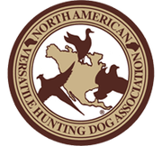 North American Versatile Hunting Dog Association circular logo with four hunting dog silhouettes around a tan map shape